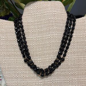 West Germany Vintage black glass Beaded Necklace